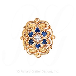 GS532 D/S - 14 Karat Gold Slide with Diamond center and Sapphire accents 